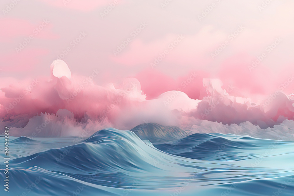 Pink and blue wave backgrounds. AI technology generated image