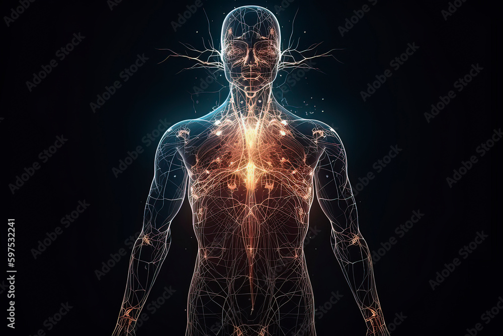 Robots composed of neural networks.AI technology generated image Robots composed of neural networks.AI technology generated image