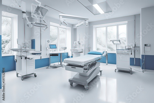 Bright modern operating room. AI technology generated image