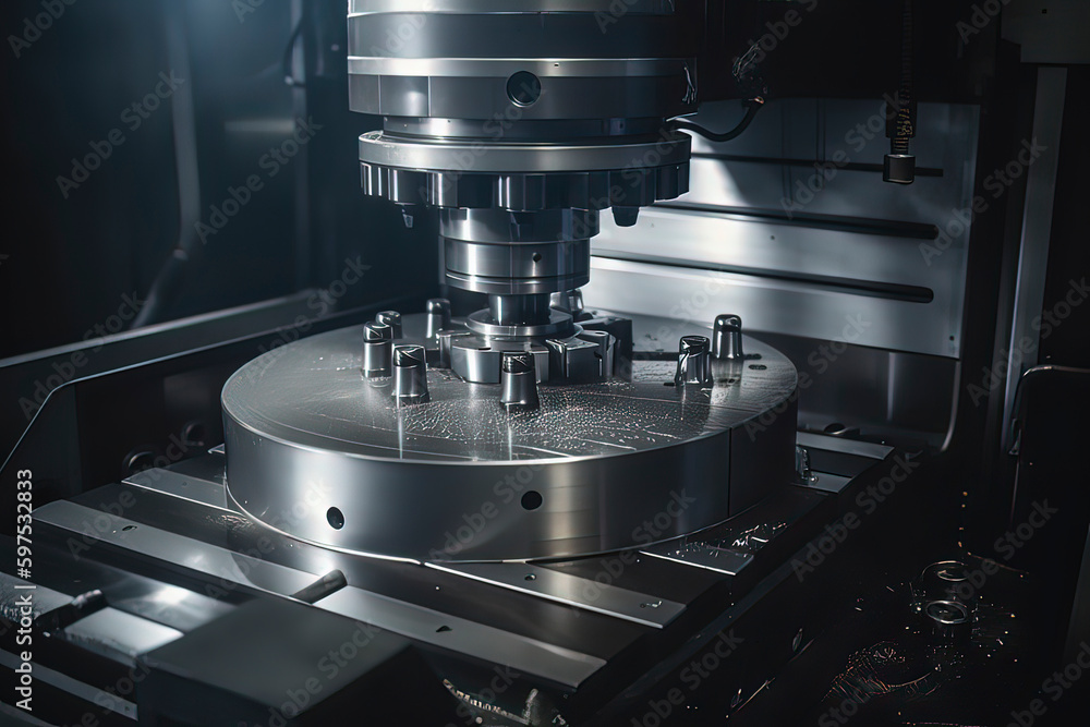 The CNC machining center is drilling holes. AI technology generated image The CNC machining center is drilling holes. AI technology generated image