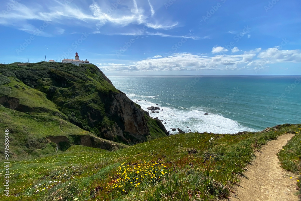 custom made wallpaper toronto digitalPanorama of the ocean coast and rock bay, Atlantic Ocean, beautiful cloudscape, dramatic landscape, colorful seascape with sheer rocks, travel content, Lisbon, Portugal