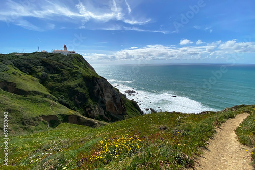 Wallpaper Mural Panorama of the ocean coast and rock bay, Atlantic Ocean, beautiful cloudscape, dramatic landscape, colorful seascape with sheer rocks, travel content, Lisbon, Portugal Torontodigital.ca