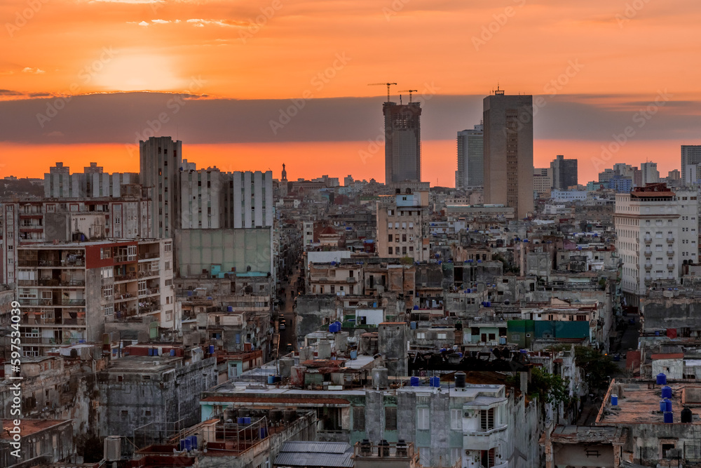 View over the rooftops of Havana in Cuba with the El National hotel
