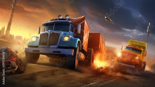 Racing Truck Game Art Wallpaper Background