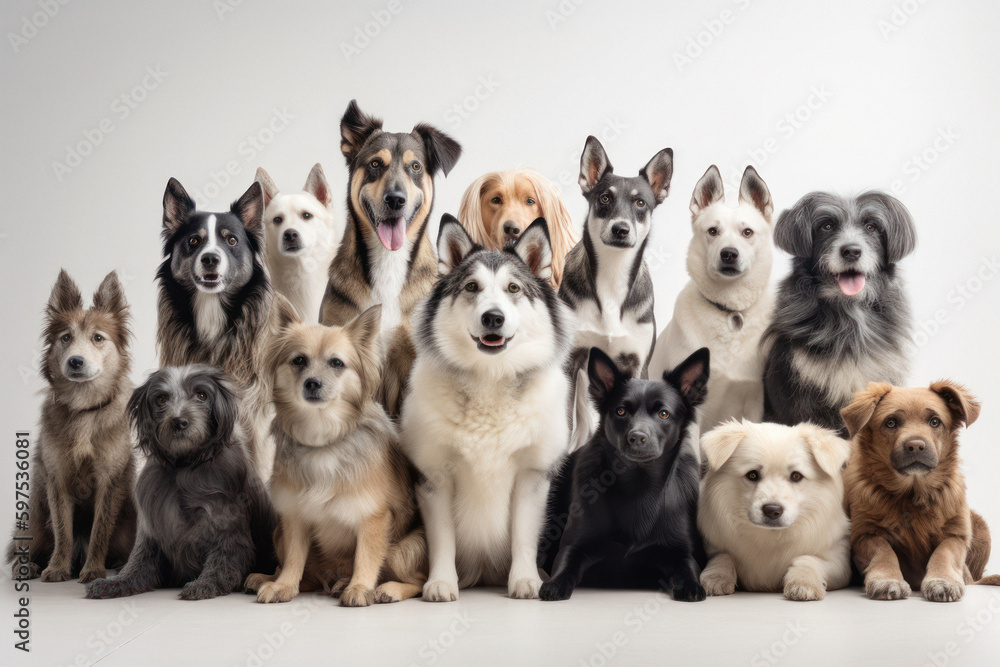 Obraz premium Diverse Group of Dogs on White Background