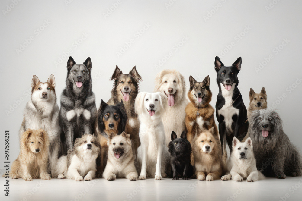 Fototapeta premium Diverse Group of Dogs on White Background