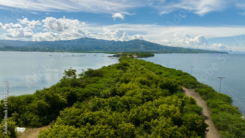 Top view from the sea on the coast of the island of Negros. Philippines.