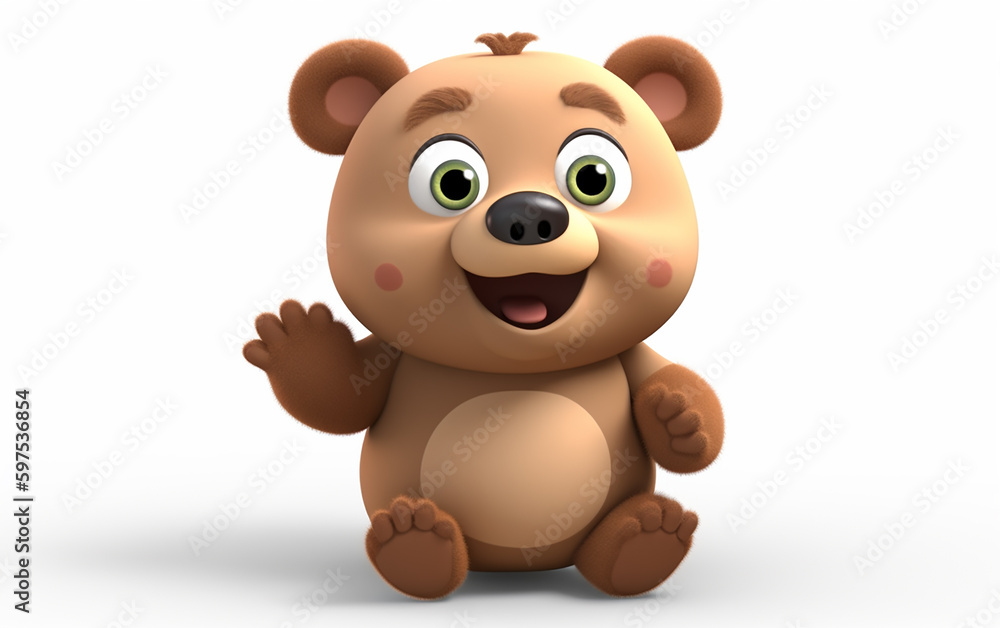Fototapeta premium A friendly bear cub waving hello, its expression full of warmth and cheer, perfect for family-friendly themes.
