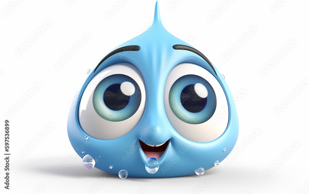 A happy water droplet, symbolizing cleanliness and hydration with a twinkle in its eye. A happy water droplet, symbolizing cleanliness and hydration with a twinkle in its eye.