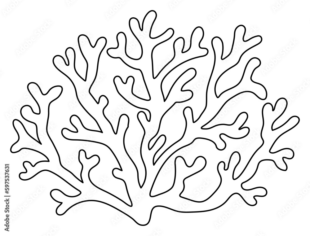Vector black and white coral icon. Under the sea line illustration with ...