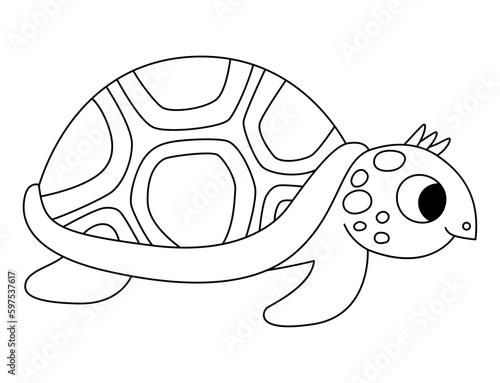 Vector black and white tortoise icon. Under the sea line illustration with cute funny ocean animal. Cartoon underwater or marine turtle clipart or coloring page for children.