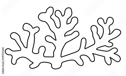 Vector black and white coral icon. Under the sea line illustration with cute seaweeds. Ocean plant clipart. Cartoon underwater or marine clip art or coloring page for children.