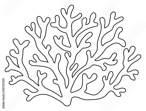Vector black and white coral icon. Under the sea line illustration with cute seaweeds. Ocean plant clipart. Cartoon underwater or marine clip art or coloring page for children