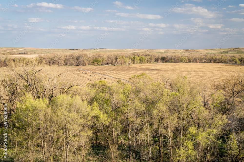 Fototapeta premium springtime landscape of farmland in central Nebraska at sunset