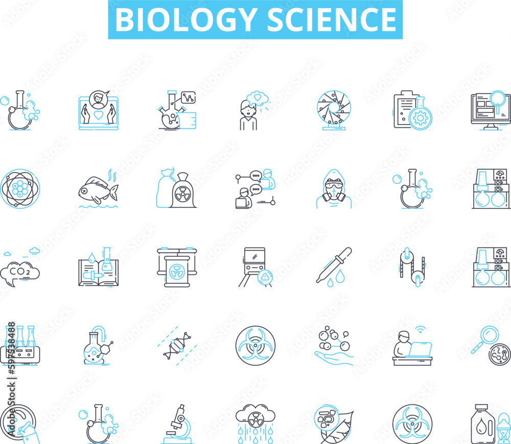Biology science linear icons set. Photosynthesis, Mitosis, DNA, Ecosystem, Mutation, Evolution, Ecology line vector and concept signs. Genetics,Microbes,Nucleus outline illustrations Generative AI Biology science linear icons set. Photosynthesis, Mitosis, DNA, Ecosystem, Mutation, Evolution, Ecology line vector and concept signs. Genetics,Microbes,Nucleus outline illustrations Generative AI
