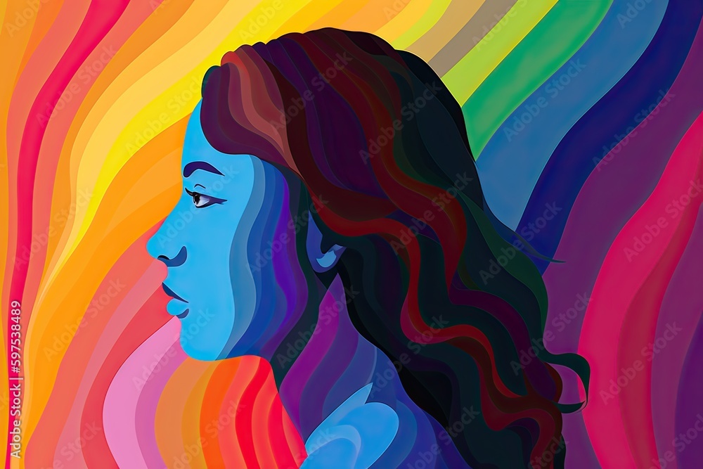 A stunning and captivating illustration of a person with a rainbow flag background, promoting positivity and hope.