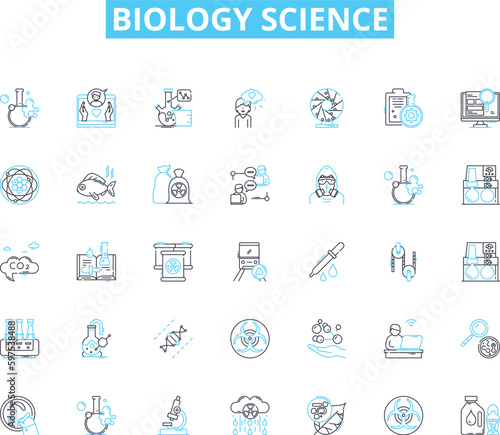 Biology science linear icons set. Photosynthesis, Mitosis, DNA, Ecosystem, Mutation, Evolution, Ecology line vector and concept signs. Genetics,Microbes,Nucleus outline illustrations Generative AI