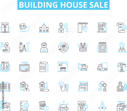 Building house sale linear icons set. Construction, Real estate, Property, Houses, Mortgage, Investment, Development line vector and concept signs. Building,Architecture,Materials Generative AI