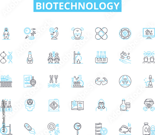 Biotechnology linear icons set. Genetic, Microorganisms, Cloning, Genome, Nanotechnology, Vaccines, Probiotics line vector and concept signs. Antibiotics,Bioengineering,Transgenics Generative AI