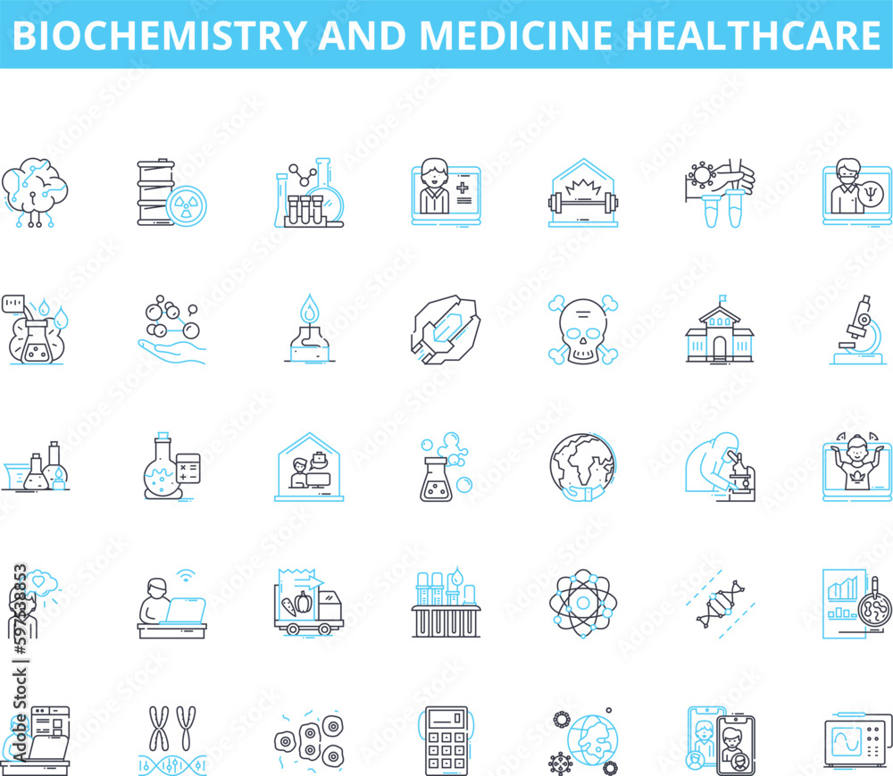 Biochemistry and medicine healthcare linear icons set. Enzymes