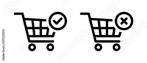 Shopping cart with check mark and cross icon