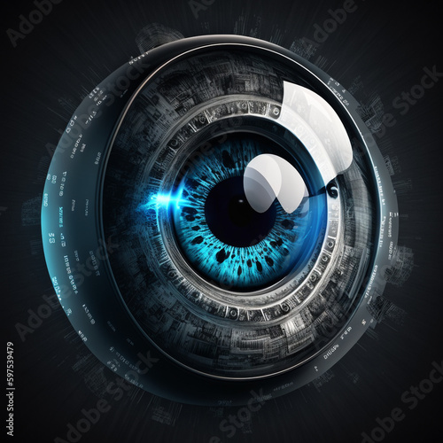 Eye viewing digital information. Conceptual image.biometric scan, Created using generative AI tools.