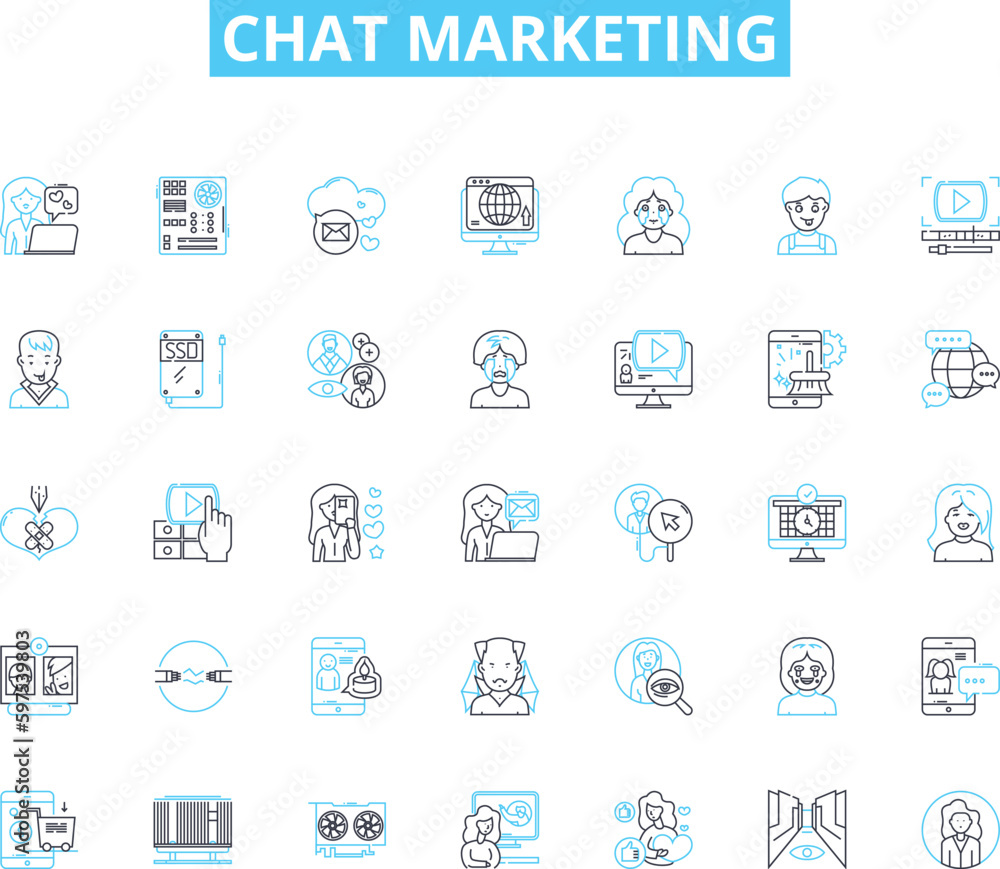 Chat marketing linear icons set. Conversational, Engagement, Personalization, Automation, Segmentation, Targeting, Conversation line vector and concept signs. Messaging,AI,Chatbot outline