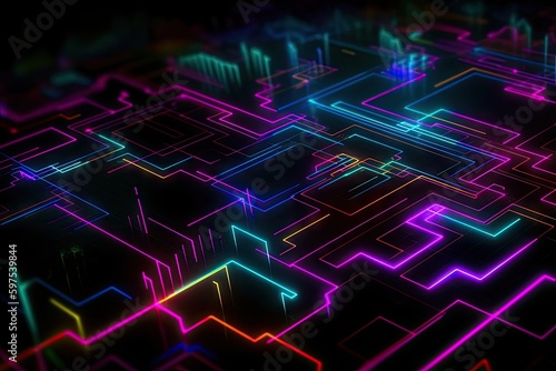 Futuristic Neon Graphic - Digital Art - Gaming Inspired Wallpaper Pattern - Generative AI
