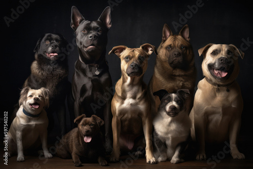 Playful Group of Dogs with Bright Expressions on a Vibrant Background