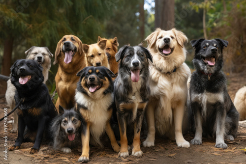 Playful Group of Dogs with Bright Expressions on a Vibrant Background