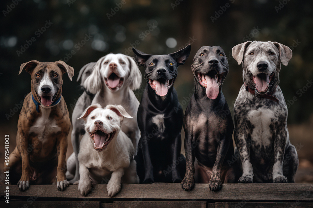 Adorable Pack of Dogs with Playful Expressions on a Vibrant Background