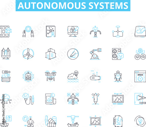 Autonomous systems linear icons set. Robotics, Automation, Self-driving, AI, Intelligence, Machine, Computer line vector and concept signs. Optical,Navigation,Remote outline Generative AI