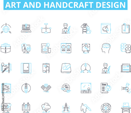 Art and handcraft design linear icons set. Sculpture, Pottery, Calligraphy, Knitting, Embroidery, Quilting, Weaving line vector and concept signs. Origami,Crochet,Jewellery outline Generative AI