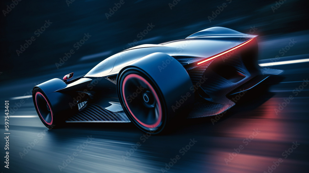 Electric modern sport car running , wallpaper illustration. Created with Generative AI technology