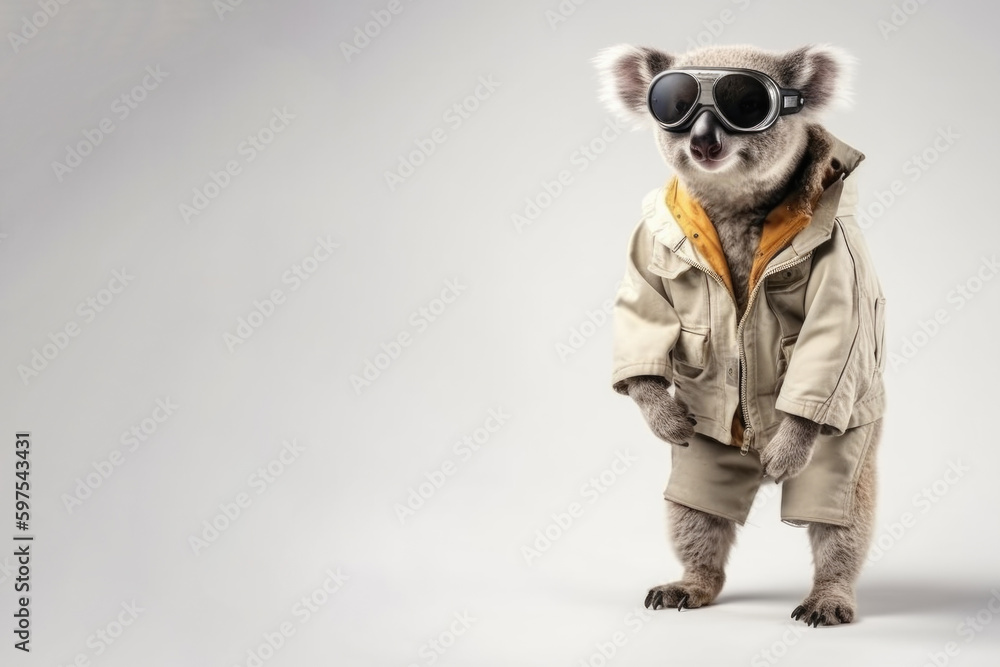 cool dressed koala wearing glasses on a white background, copy space, Generative AI cool dressed koala wearing glasses on a white background, copy space, Generative AI