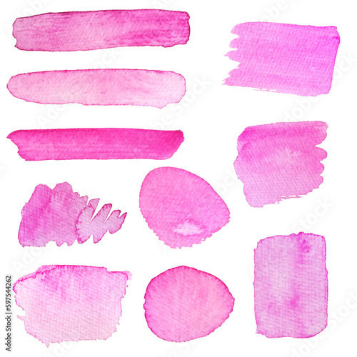Set of pink watercolor strokes