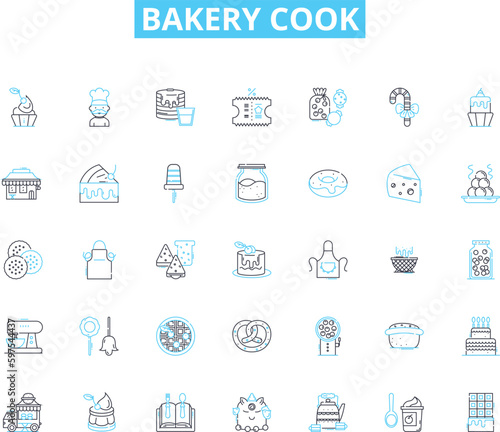Bakery cook linear icons set. Dough, Yeast, Flour, Oven, Whisk, Piping, Mixing line vector and concept signs. Kneading,Rolling,Butter outline illustrations Generative AI