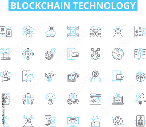 Blockchain technology linear icons set. Cryptography, Decentralization, Peer-to-peer, Immutable, Trustless, Consensus, Transparency line vector and concept signs. Smart Generative AI