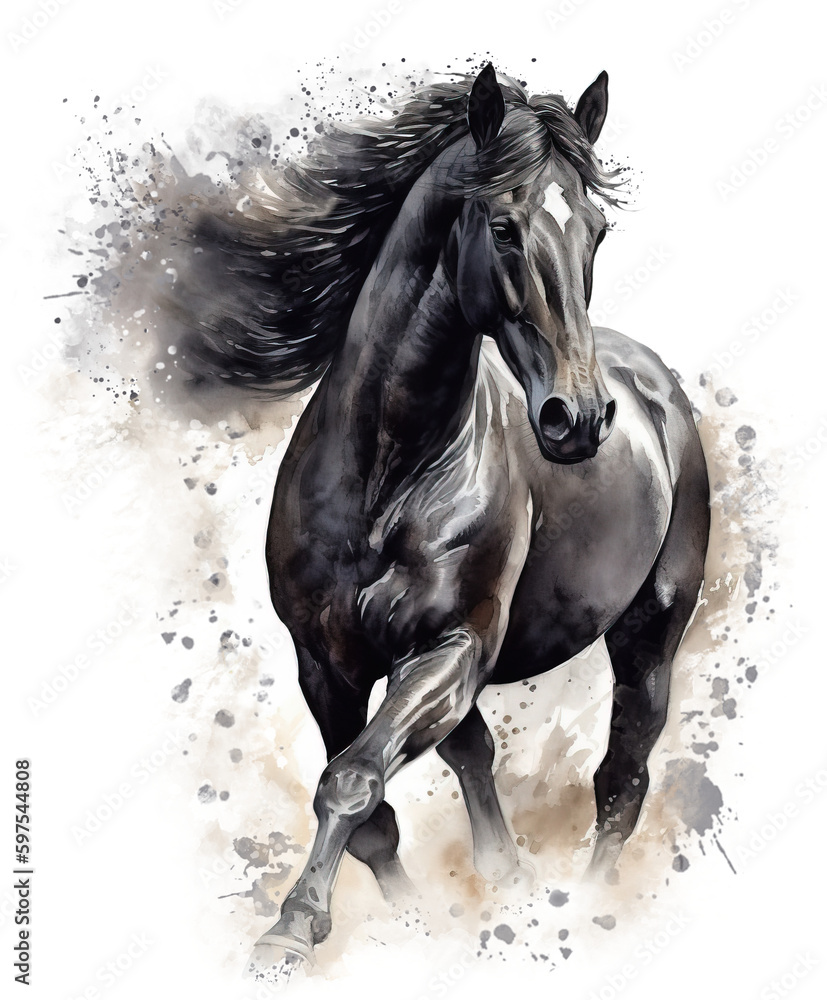 Fototapeta Watercolor painting of Horse. AI generated Illustration.