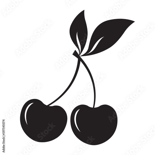cherry icon silhouette fruit natural berry isolated on white