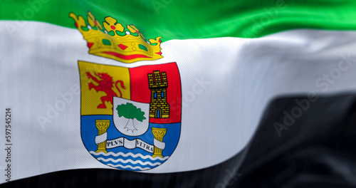 Detail of the Extremadura flag waving in the wind photo