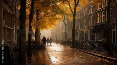 The autumn in the city of Amsterdam, Netherlands, Beautiful canals in Amsterdam at autumn