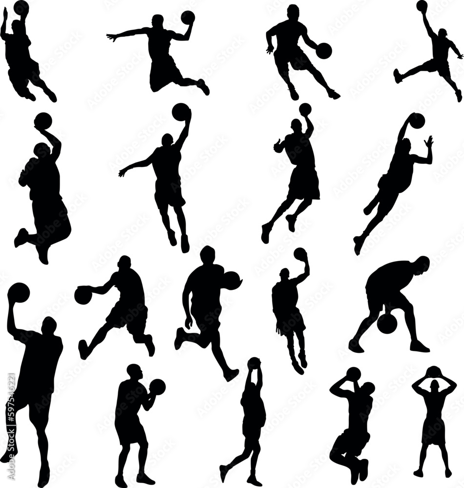 Set of different Basketball player silhouette vector illustration Set of different Basketball player silhouette vector illustration