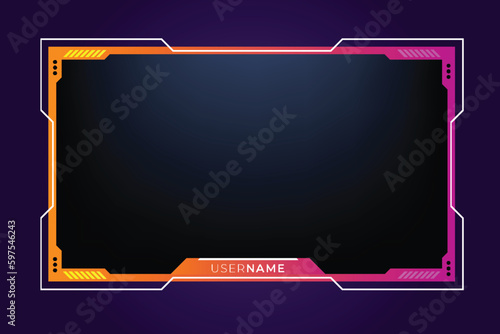 Twitch stream panel overlay template. Digital streaming screen interface. Live video stream overlay frame design with abstract shapes 