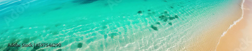 Panoramic view of a turquoise transparent sea - Holiday banner - Generative AI