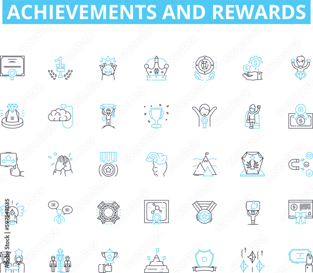 Achievements and rewards linear icons set. Accomplished, Successful, Victory, Champion, Achievement, Accomplishment, Success line vector and concept signs. Triumph,Prosperity,Bonus Generative AI Achievements and rewards linear icons set. Accomplished, Successful, Victory, Champion, Achievement, Accomplishment, Success line vector and concept signs. Triumph,Prosperity,Bonus Generative AI