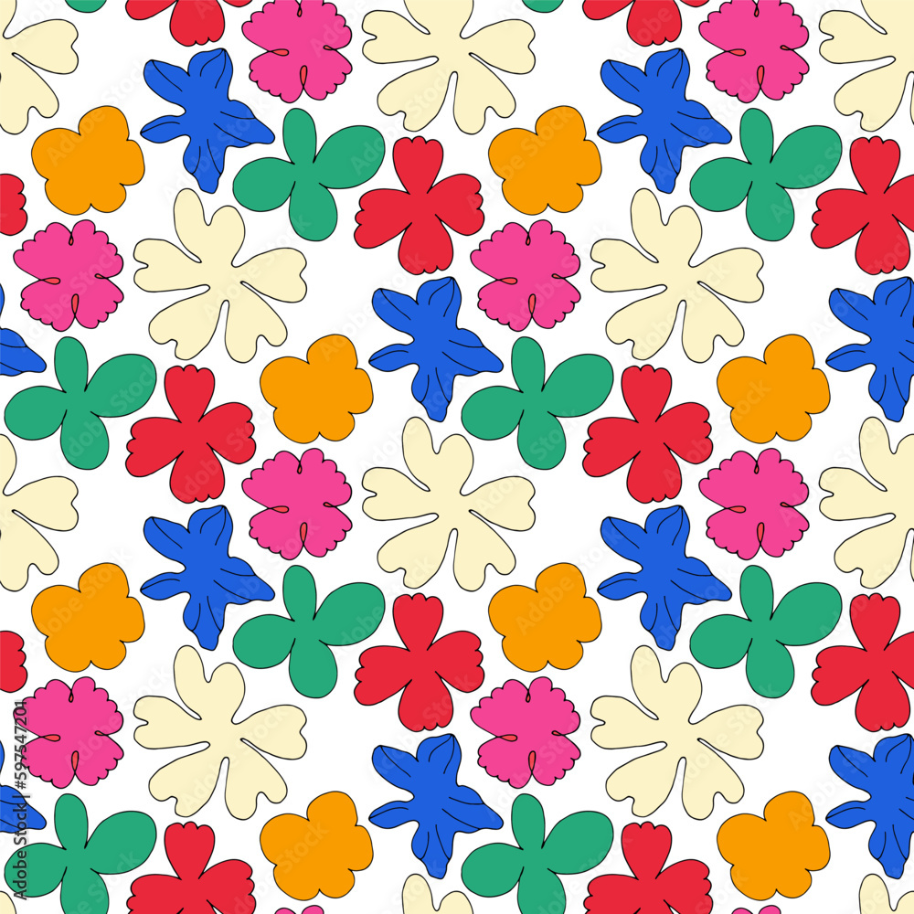 Seamless pattern with bright flowers. Colorful summer mood. Texture for print on fabric.