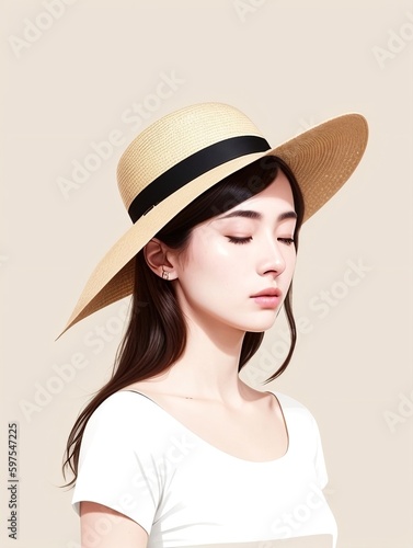 Wallpaper Mural Asian woman wearing a hat, generative ai Torontodigital.ca