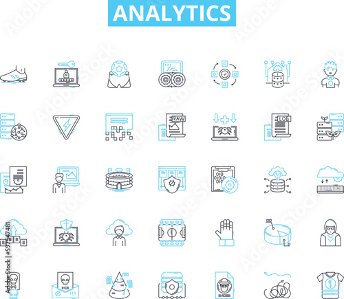 Analytics linear icons set. Data, Metrics, Insights, Analysis, Dashboard, Visualization, Trends line vector and concept signs. Reports,Performance,Metrics outline illustrations Generative AI