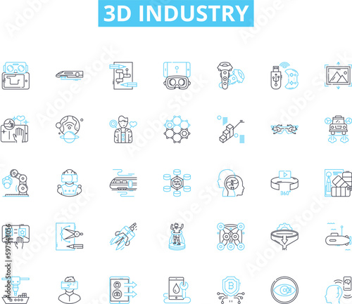 3d industry linear icons set. Modeling, Rendering, Animation, Sculpting, Texturing, Lighting, Rigging line vector and concept signs. Shading,Simulation,Virtual outline illustrations Generative AI
